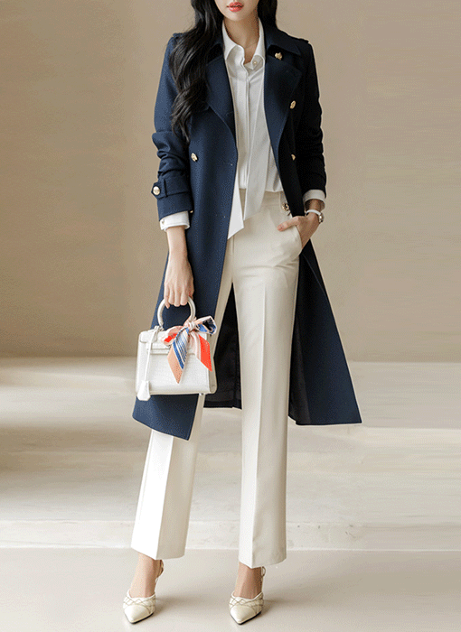 [LouisAngel] Heritage Chic Double-Breasted Trench Coat