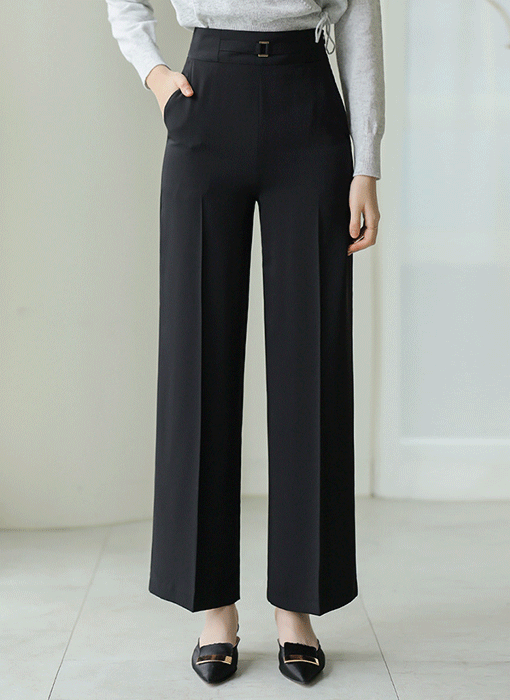 High-Waist Buckle Wide Slacks