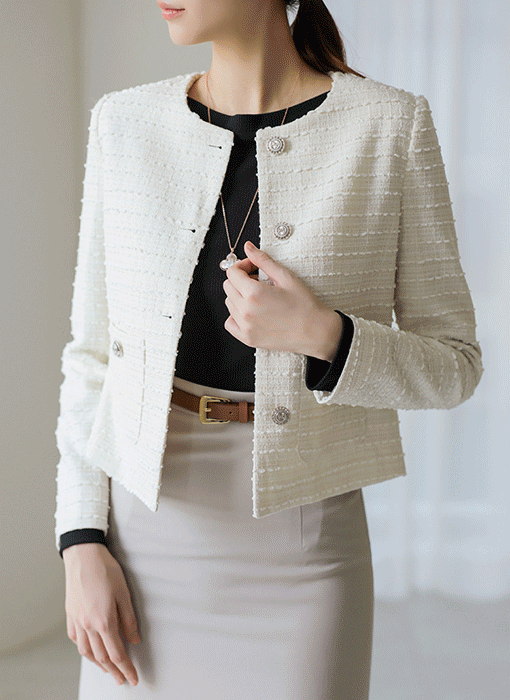 Textured Stripe Tweed Jacket