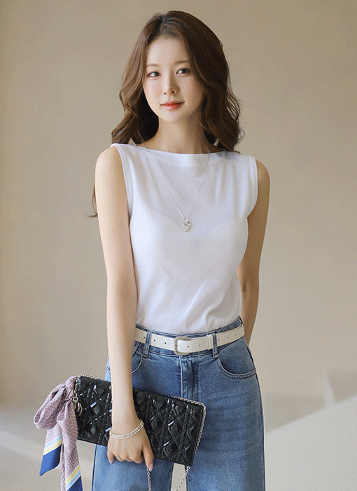 (6 Colors) Soft Curve Sleeveless Knit Top