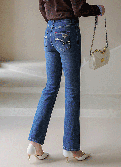 Patch Embroidery Slim Boot-cut Jeans
