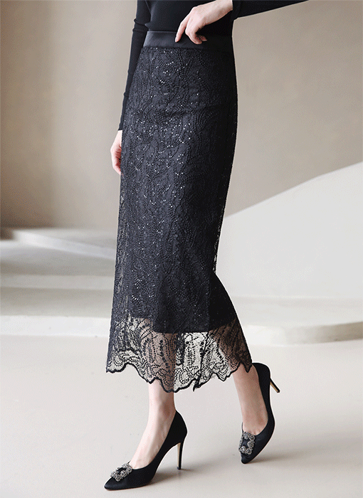Sequin Lace H-Line Skirt