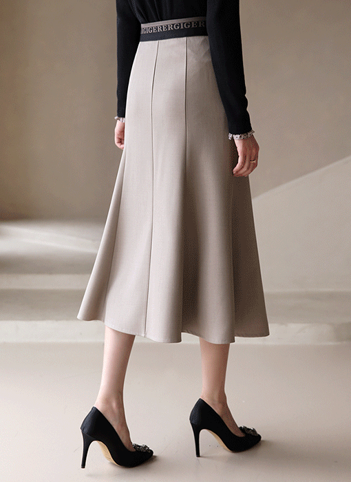 [LouisAngel] Gold Accent Feminine Flare Midi Skirt