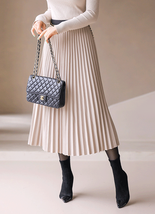 (5 Colors) Wool Touch Pleated A-Line Midi Skirt