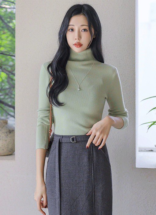[The Onme] (8 Colors) Slim Fit Ribbed Knit Turtleneck Top