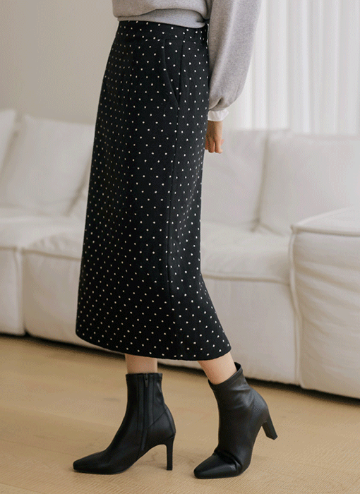 [The Onme] Classic Dot Wool Blend Midi Skirt