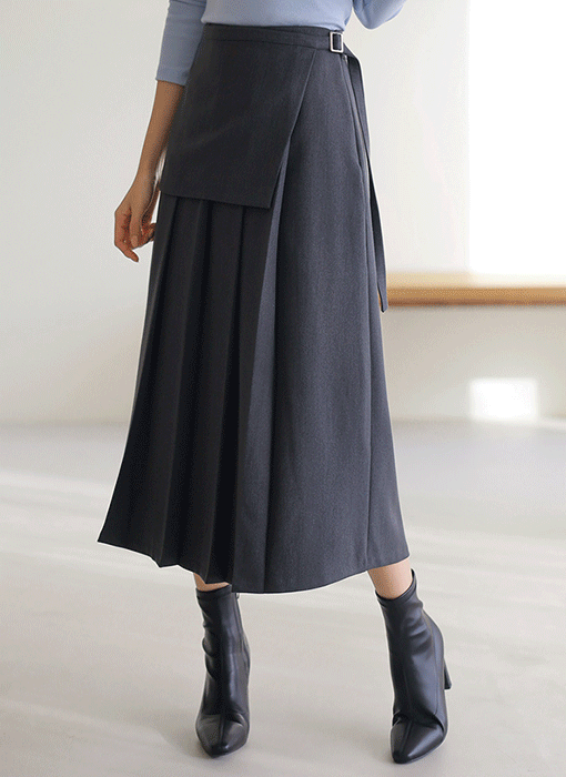 [The Onme] Layered Wrap Detail Pleated Skirt