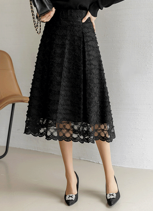[LouisAngel] Luxe Textured Lace Midi Skirt