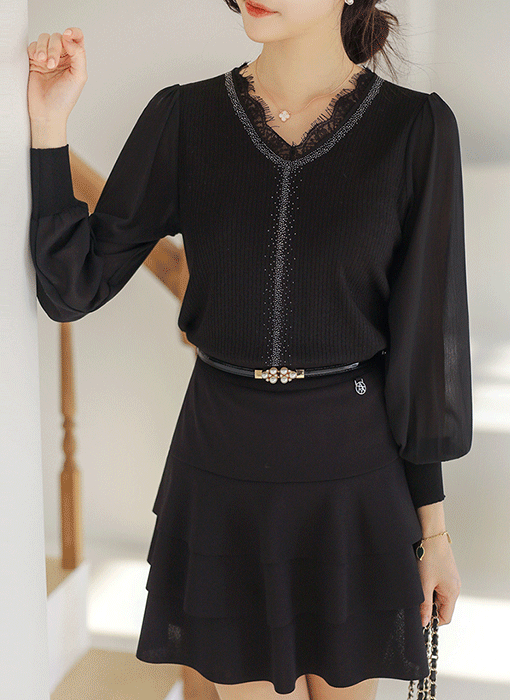 Luna Lace Sparkle Knit Blouse