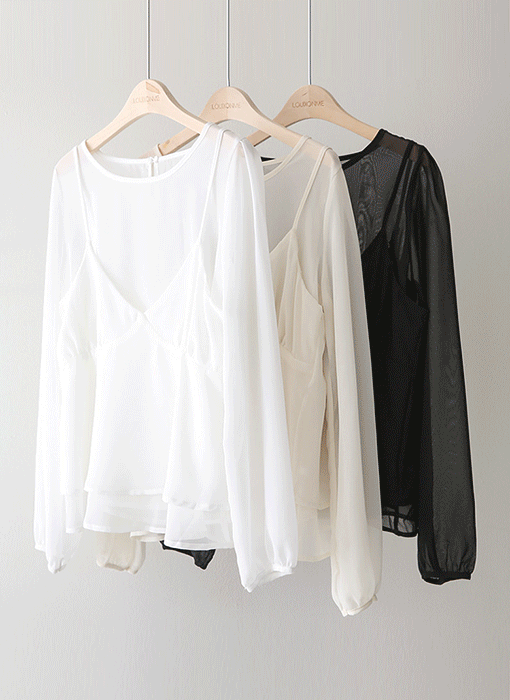 Sheer Layered Bustier Blouse SET