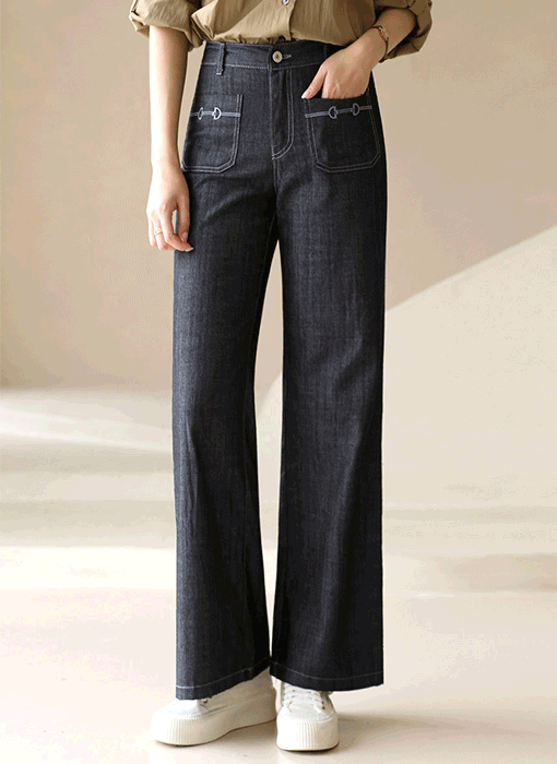 Contrast Stitch Wide Straight Jeans