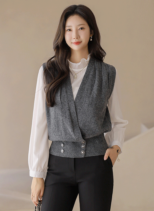 Double Button Wrap Knit Vest