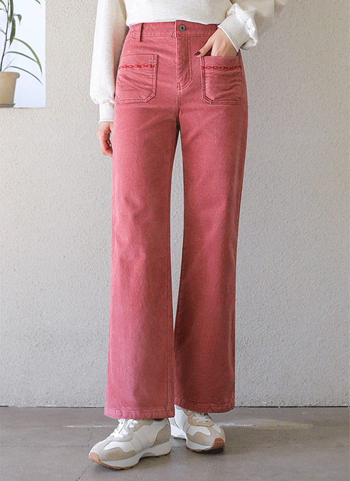 [The Onme] Chic Chain Stitch Brushed Corduroy Wide Pants