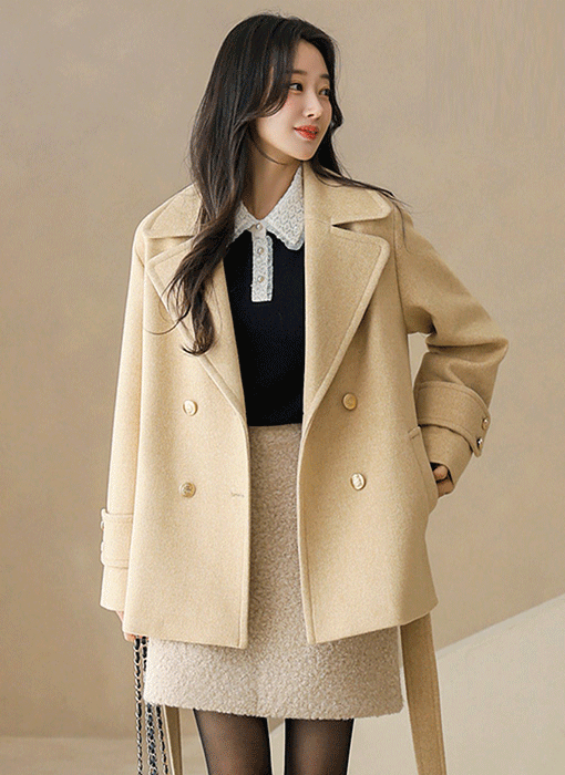 [LouisAngel] Softline Belted Wool-Blend Half Coat