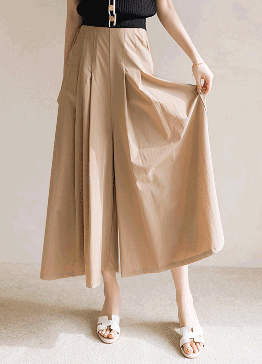 Elastic Back Waist Double Pintuck Culottes