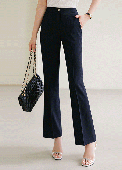 Mid Rise Jewel Button Boot-Cut Slacks
