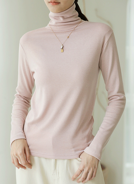 (6 Colors) Soft Stretch Brushed Turtleneck Top