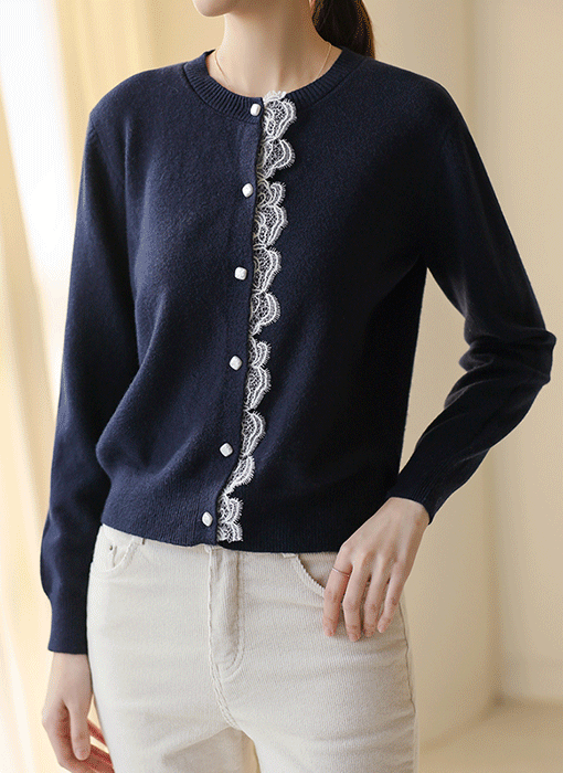 Lace Detail Square Button Cardigan