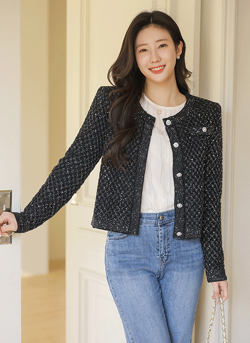 Elegant Pearl Button Sparkle Knit Cardigan