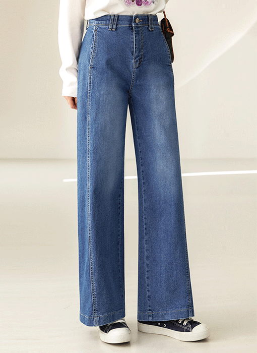 Straight Flow Side Panel Wide Jeans
