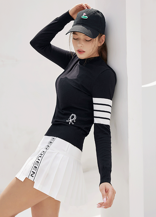 [THE ONME] Contrast Color Line Point Knit Top