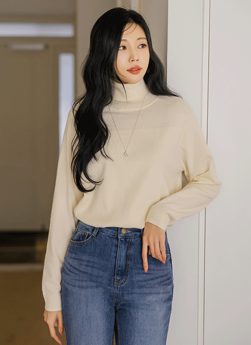 [The Onme] (5 Colors) Relaxed Drape Viscose Turtleneck Knit Top