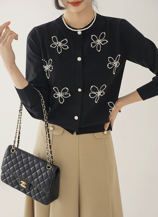 Luminous Pearl Floral Knit Cardigan