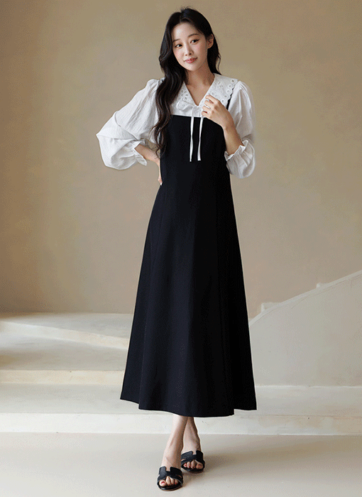 [Theonme] 아리안 벨트SET A라인 뷔스티에 끈 롱 원피스