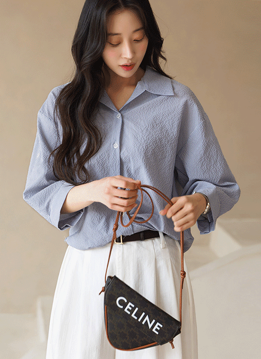 [The Onme] Seersucker Stripe Relaxed Shirt Jacket