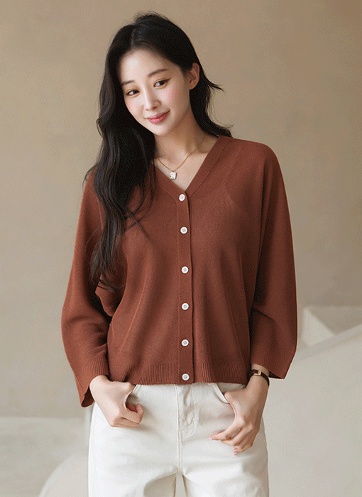 [The Onme] (5 Colors) Sheer V Neck Loose Fit Knit Cardigan
