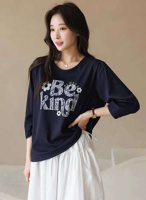[The Onme] Floral Lace Lettering Puff Sleeve Tee