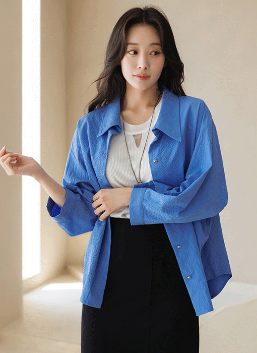 [Theonme] 블루빌 지지미 시어서커 가오리 소매 셔츠 남방