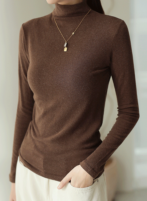 [The Onme] (7 Colors) Soft Stretch Slim Mock Neck Top