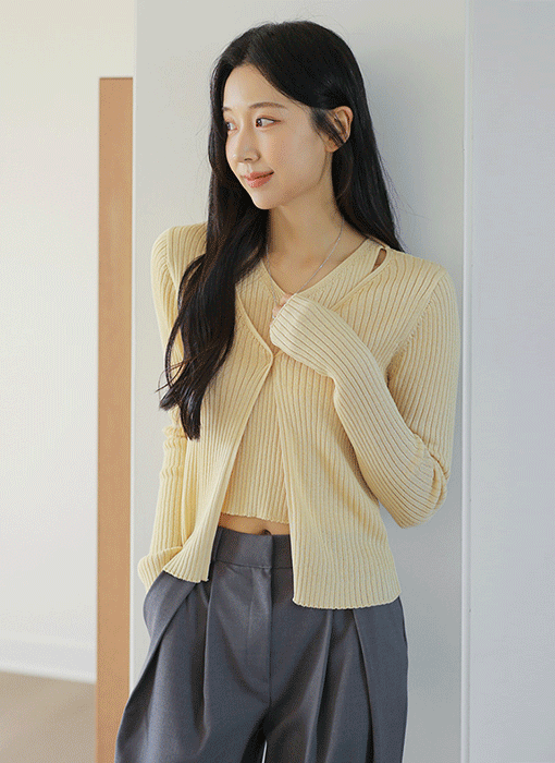 [The Onme] Feminine Layer Ribbed Knit Top