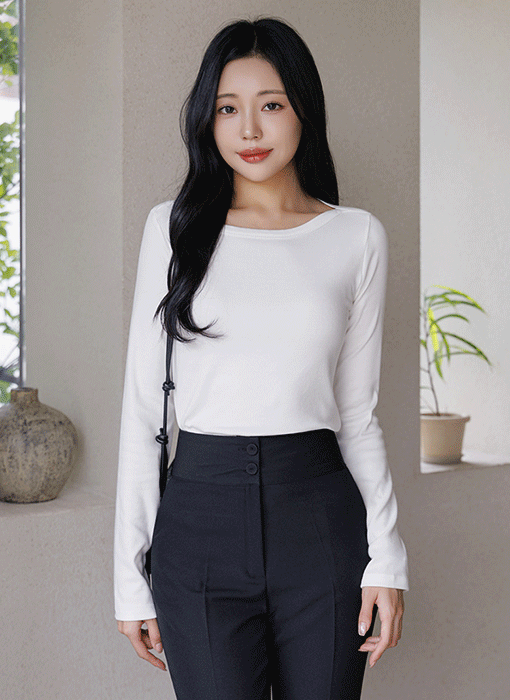 [The Onme] (6 Colors) Slim Fit Modal Cotton Boat Neck Top