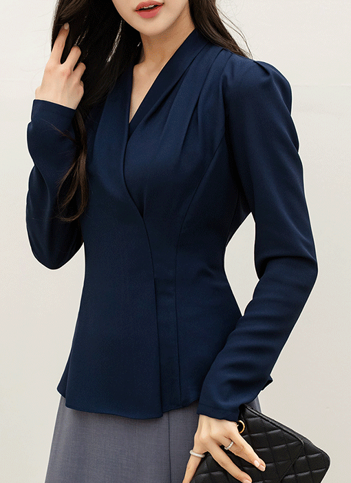 Elegant Shirred Wrap Peplum Blouse