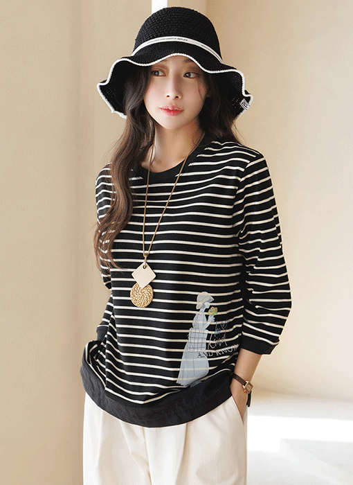 [The Onme] Modern Two Tone Stripe Relaxed Tee