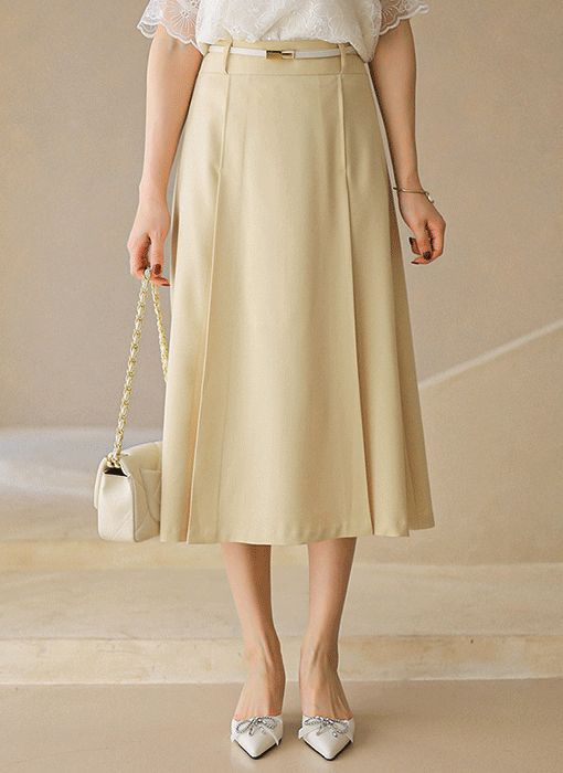 Elegant Side Pleated Flare Midi Skirt