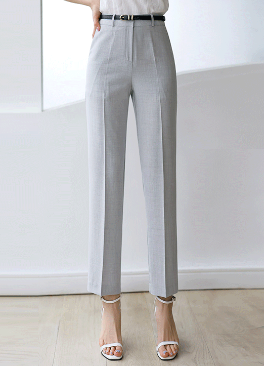Mid Rise Linen-Like Slim Straight Slacks