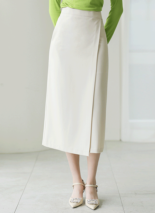 Refined Wrap-Effect H-Line Midi Skirt