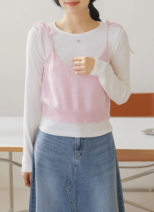 [The Onme] (4 Colors) Silver Pendant Ribbed Slim Tee