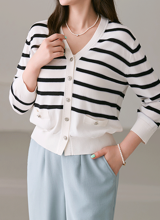 Jewel Charm Stripe Knit Cardigan