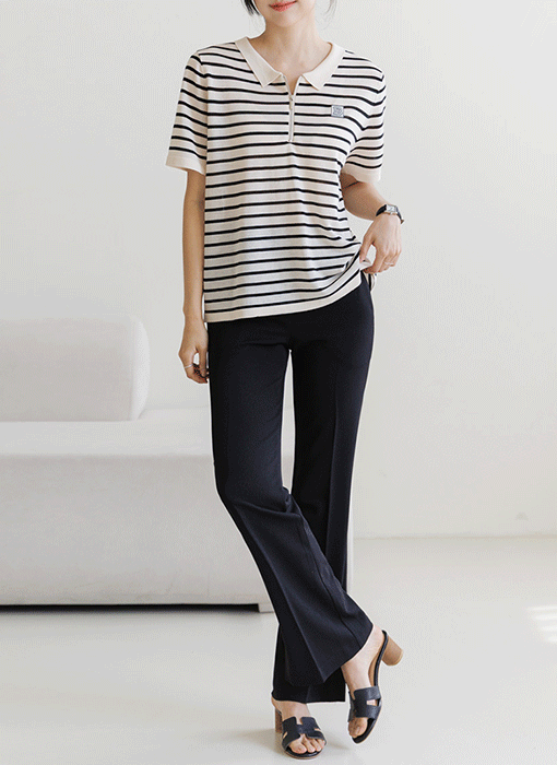 [The Onme] Relaxed Half-Zip Stripe Knit Top