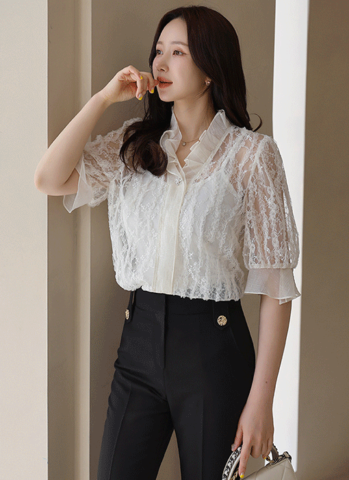 [LouisAngel] Petal Whisper Ruffle Blouse