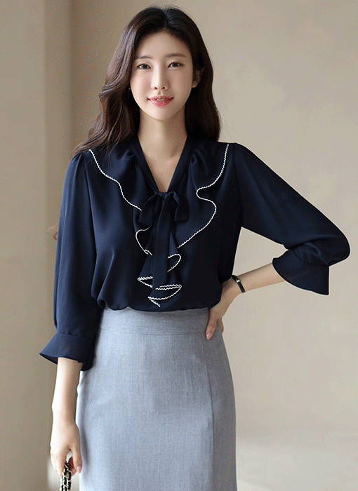Romantic Tie-Neck Ruffle Blouse