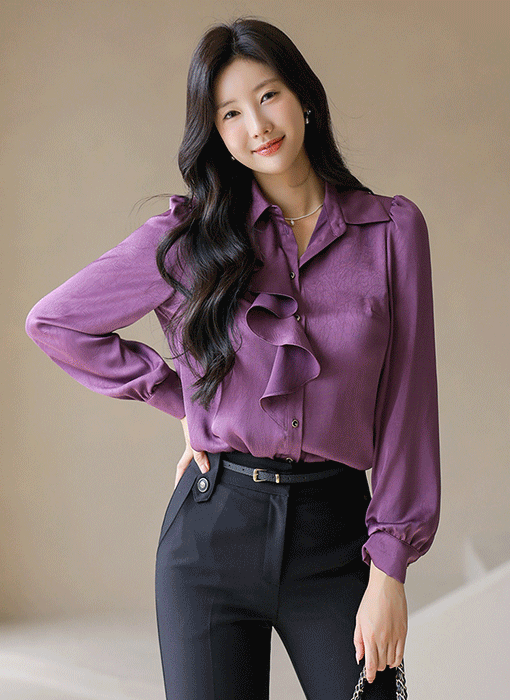 [LouisAngel] Elegant Satin Ruffle Blouse