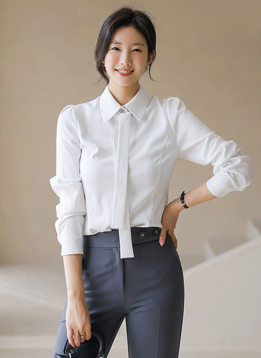 [LouisAngel] Pinstripe Slim Fit Shirt with Tie