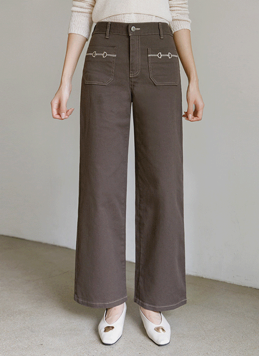 [The Onme] Embroidered Pocket Wide Cotton Pants