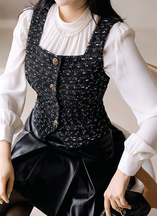 [LouisAngel] Refined Sequin-Blend Tweed Vest