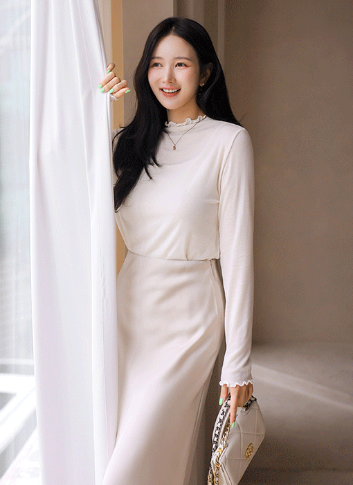 (5 Colors) Ruffle Edge Long Sleeve Layering Tee